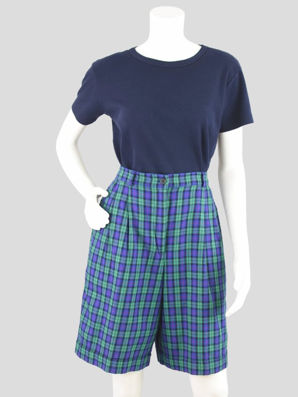Vintage Talbots Pleated Plaid Bermudas Shorts, Women's Size 8, 28" Waist